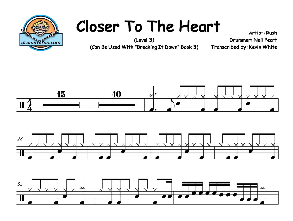 Rush, Closer To The Heart Drum Transcription Level 3